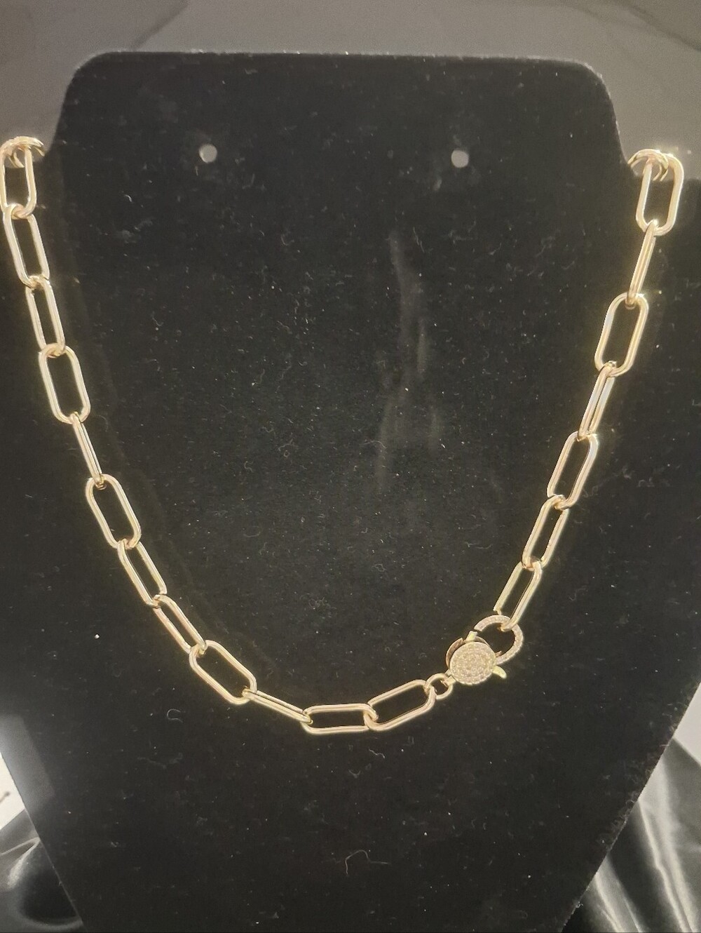 Gold Filled Paper Cilp Link Chain Necklace with Pave Clasp 16"